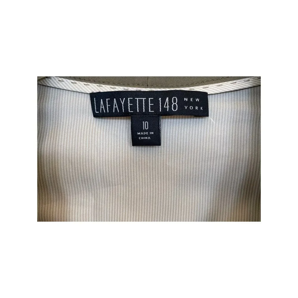 Lafayette 148 Button Up Tunic Shirt, Khaki Olive Green, 10 - Picture 5 of 8